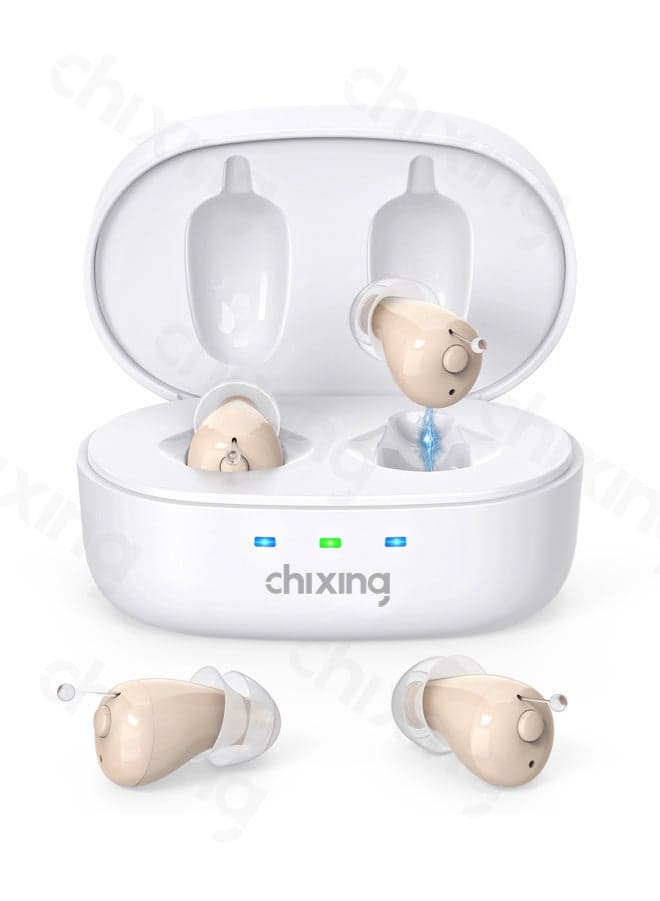 Hearing Aid for Adult, Nearly Invisible Rechargeable Hearing Aids, 100+ Hours of Charging Case Usage, Super-Mini Invisible Design, Comfort Fit in Ear Canal, AI Noise Cancellation and Clear Sound, Suitable for Various Daily Scenarios