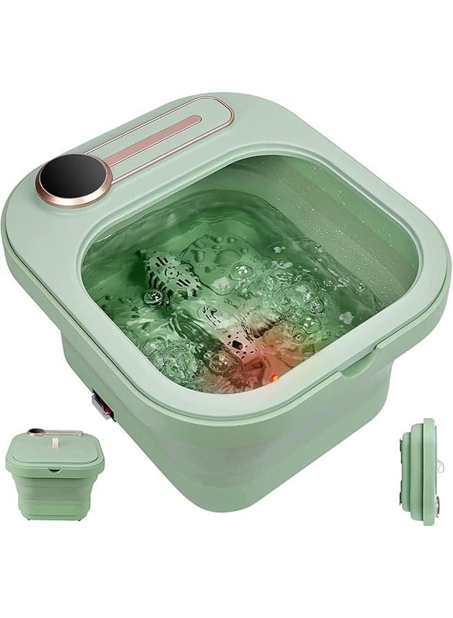 Collapsible Foot Spa Bath with Heat and Bubble Massage and Jets, Pedicure Foot Massager Spa, Electric Foot Soaking Tub with Massage Rollers and Foot File, Heated Foot Spa(Green)