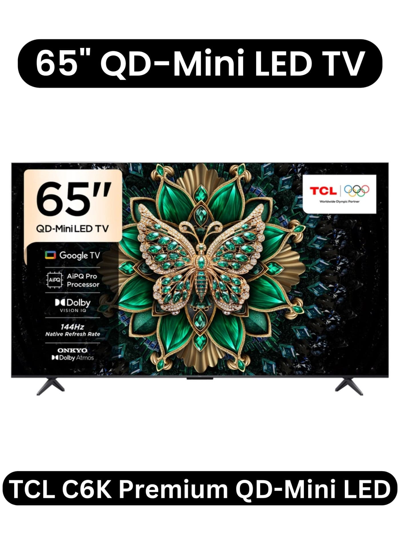 65-inch C61K Premium QD-Mini LED Smart TV (2026 Model - International Version) | Google TV | AiPQ Pro Processor | Matte HVA Panel | 144Hz Refresh Rate | Ultra Slim Design | TCL 65" QD-Mini LED Smart TV 65C61K Black