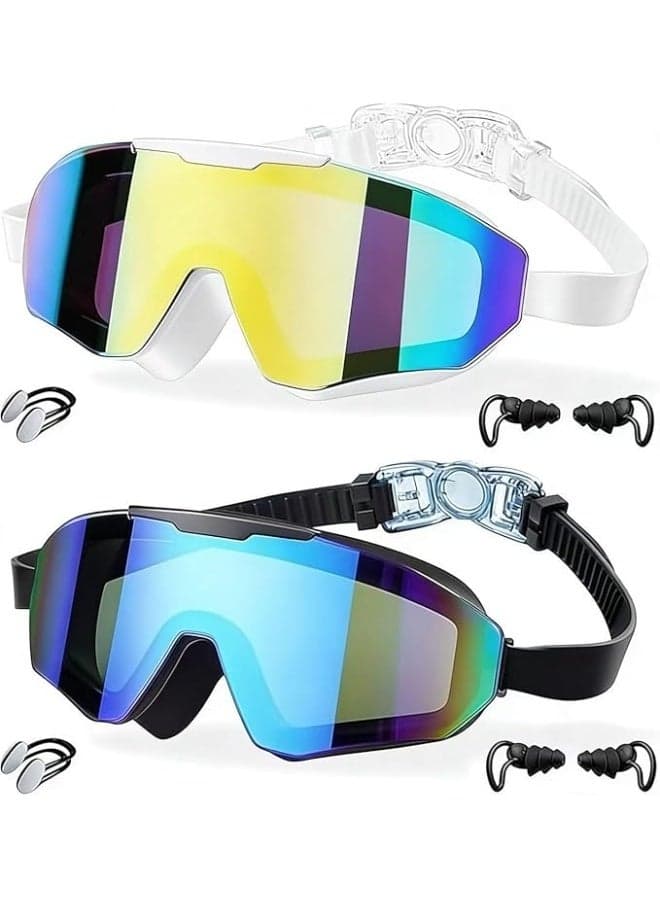 2 Pack Swim Goggles for Adults, Wide View Anti-Fog & UV Protection, No-Leak Swimming Goggles for Men, Women & Youth