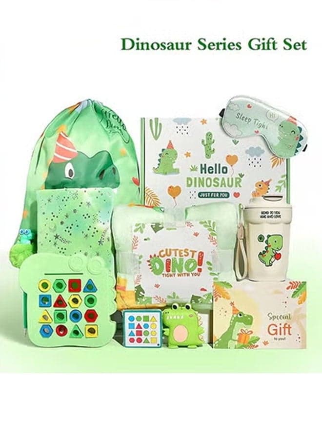Dinosaur Toy for Kids Age 3-10,Dinosaur Gift Box Set for Boys,Kids Gifts with Dinosaur Blanket Backpack Eye Mask Tumbler and Toys,New Year Birthday Children's Day Gifts for Boys (green)