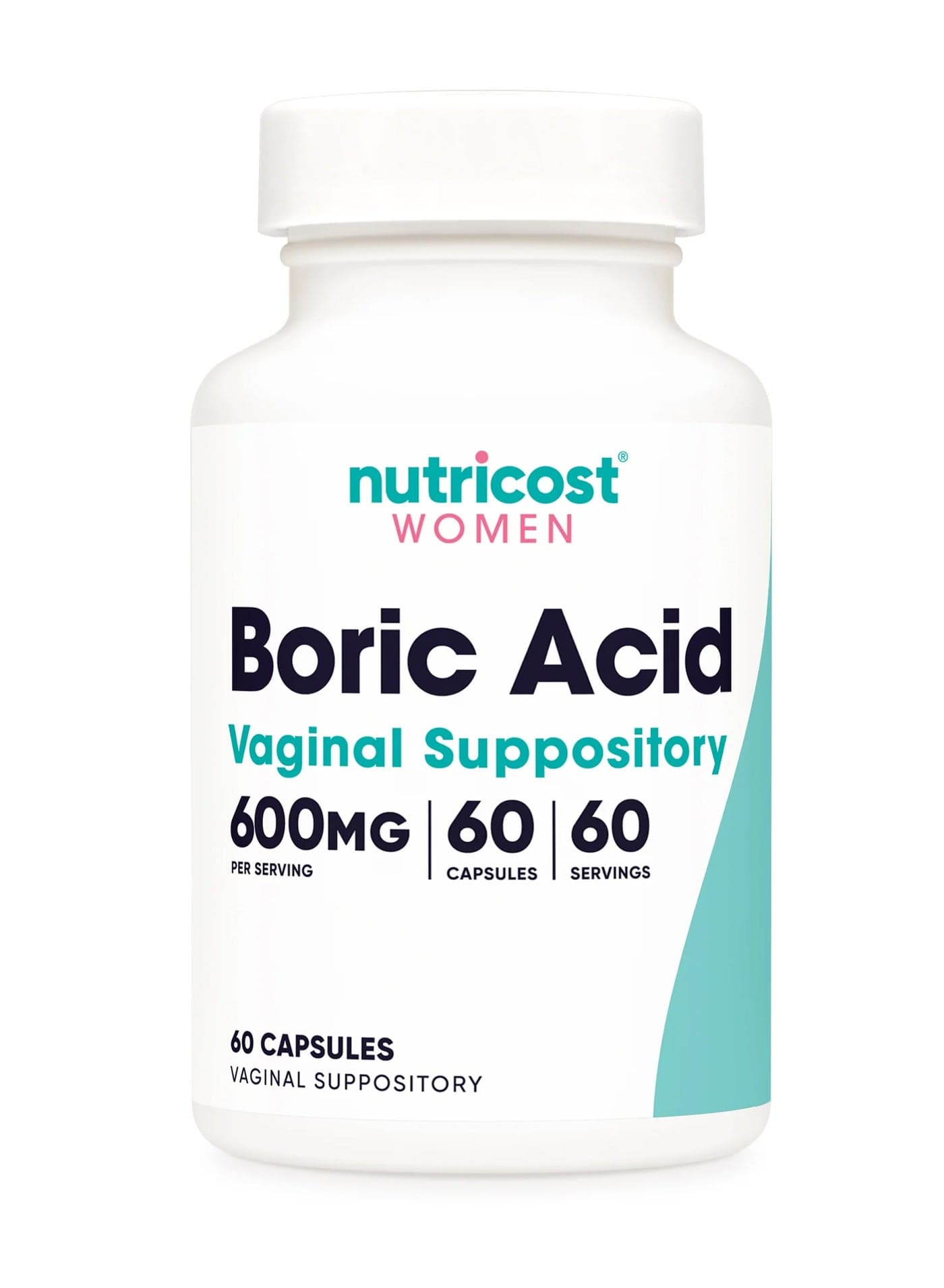 Boric Acid 600mg, 60 Capsules - Vaginal Suppository - Non-GMO - for Women
