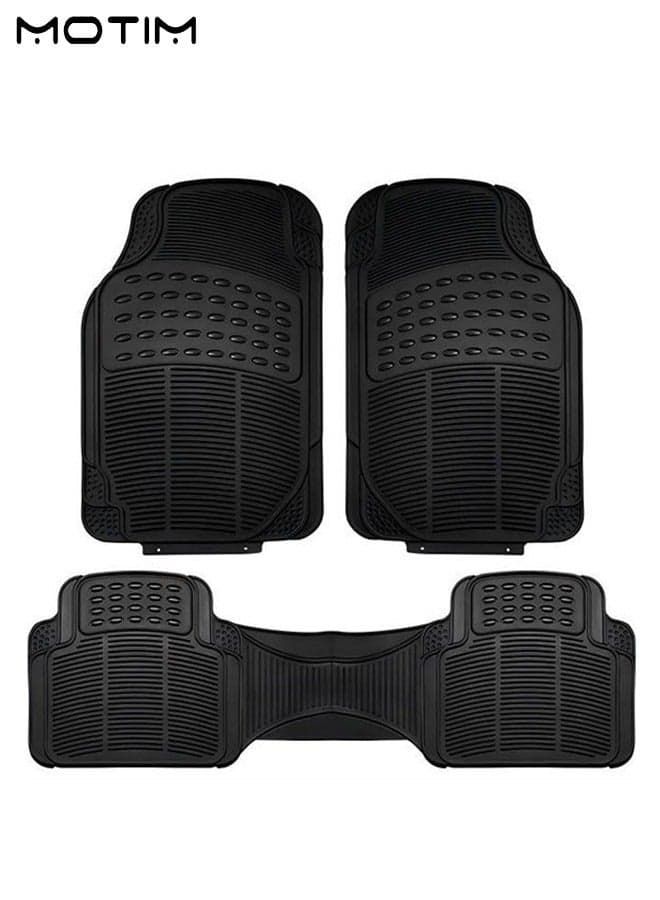 3 Pcs Car Floor Mat for Cars SUVs and Trucks, Heavy Duty Waterproof, Rubber Car Flooring, All-Weather Floor Mats, Universal Fit Design, Trim to Fit