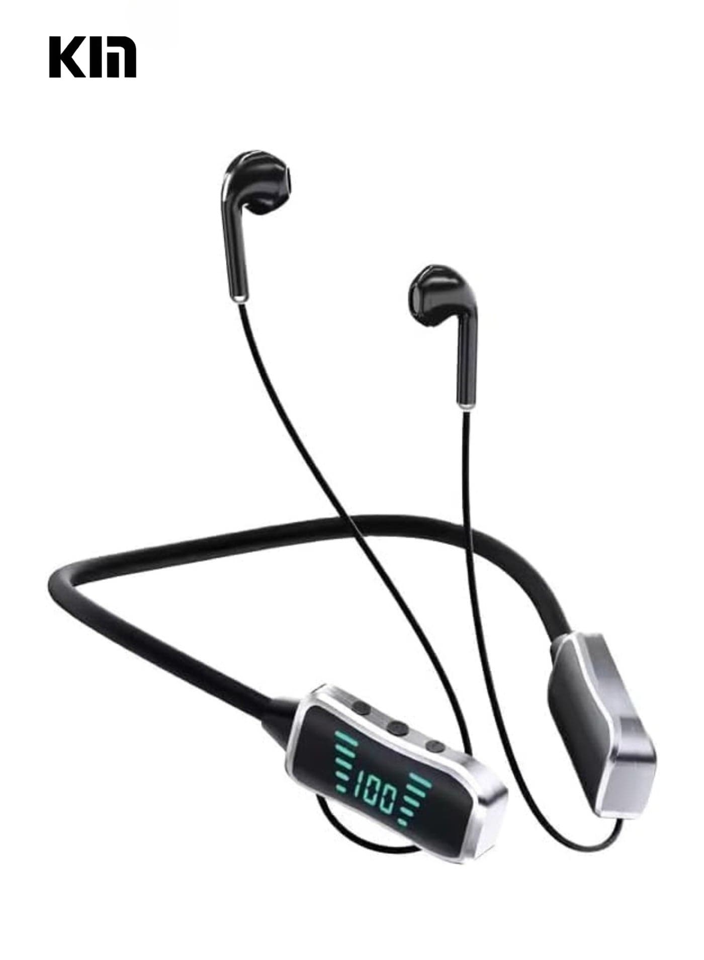KIN KL50 Bluetooth Neckband Earphones – 48H Playtime, 380 Days Standby, LED Display, TF Card Slot, Multifunction Button Control, Wireless Stereo Headset – Black