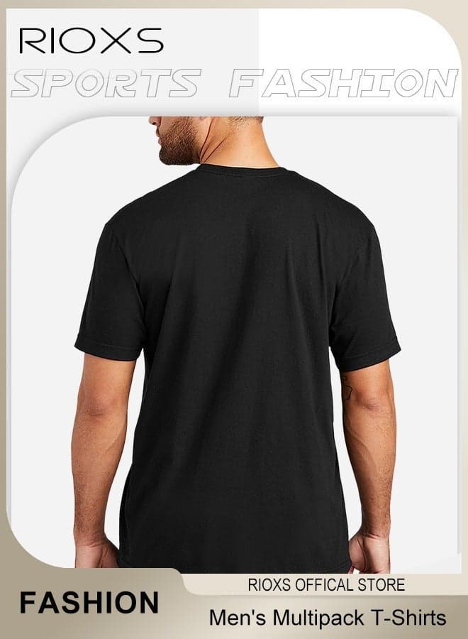 6 Pack T-Shirt for Men, Quick Dry Short Sleeve Sports Tee Shirt, Men's Summer Crew Neck Basic Tops, Quick Dry Breathable Athletic Tee Tops Bulk Sports Casual Undershirt, for Running Gym Workout Daily Wear, Black