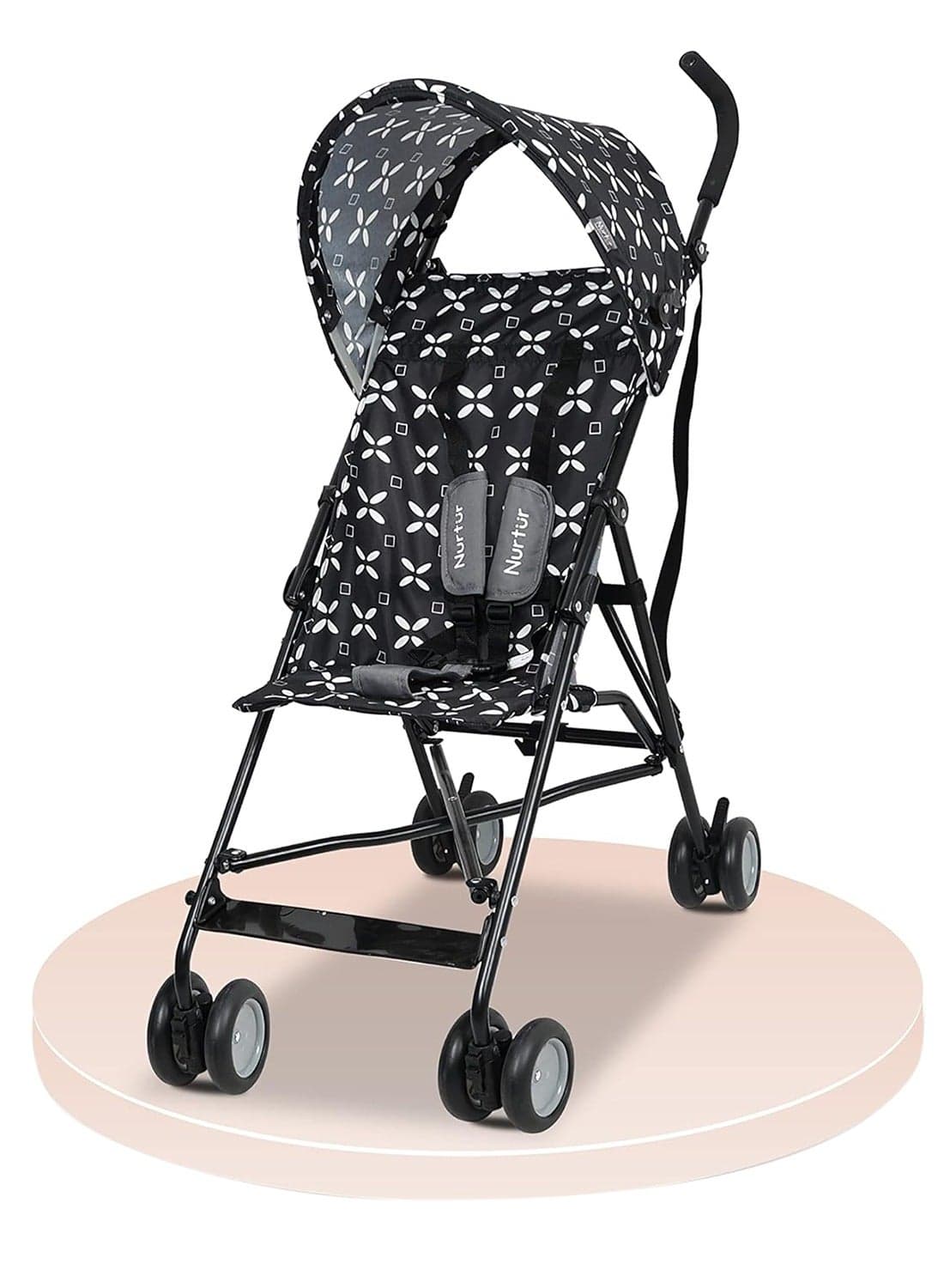 Rex Lightweight Stroller – Compact Fold, Sun Canopy, Shoulder Strap, Airflow Design, Portable Buggy for Toddlers 6-36 Months, Easy Fold, - Black / White