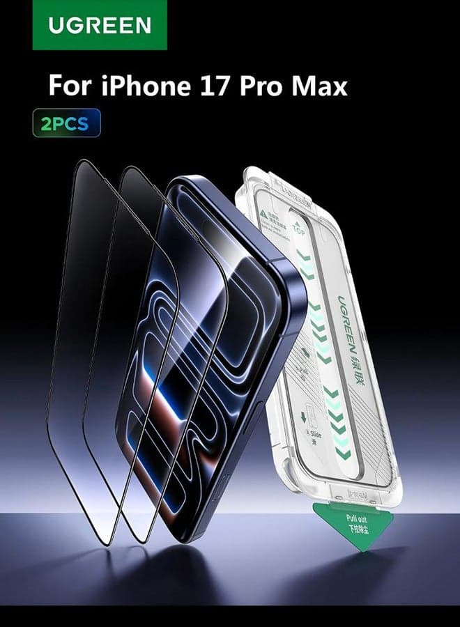 2-Pack iPhone 17 Pro Max Screen Protector Full Protection With Auto Alignment Kit Ultra HD Clear, Scratch Resistant, Military-Grade Protection, Easy Installation, Anti-Fingerprint, Bubble Free Film - Clear