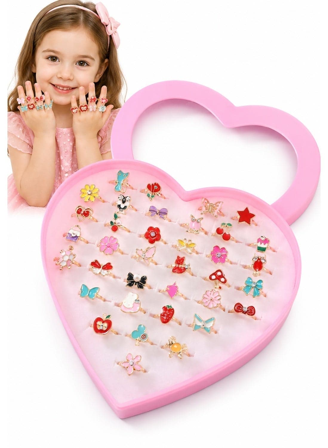 36 Piece Adjustable Little Girls Jewel Rings for Dress Up and Pretend Play Ages 3 to 10 Perfect for Birthdays and Parties