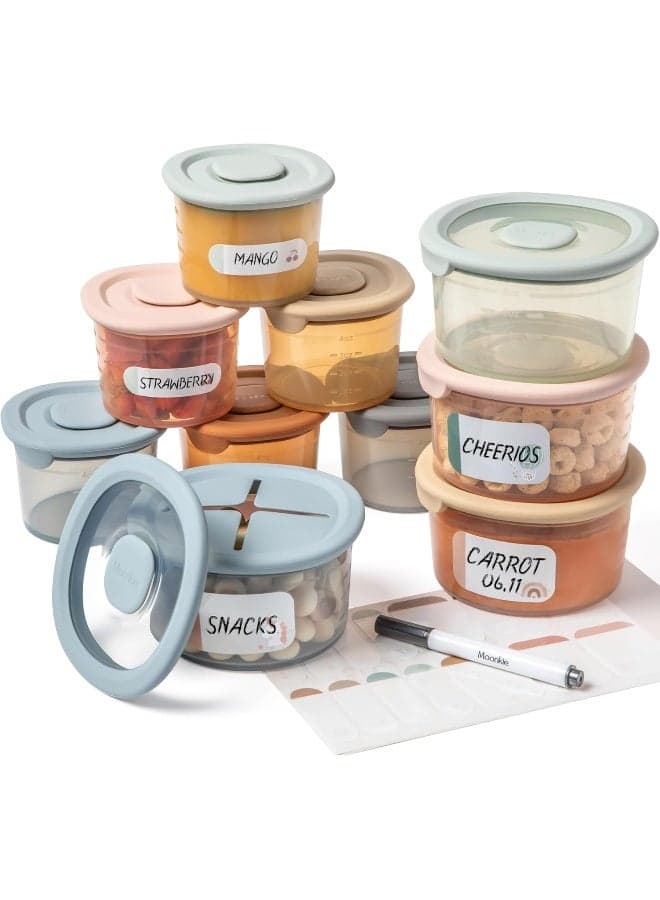 Moonkie Silicone Baby Food Containers | 8oz/4 oz Baby Food Storage Jars with Airtight Lids and A Snack Cup Lid | Freezer,Microwave and Dishwasher Safe, Reusable Baby Food Jars for Infant & Toddler