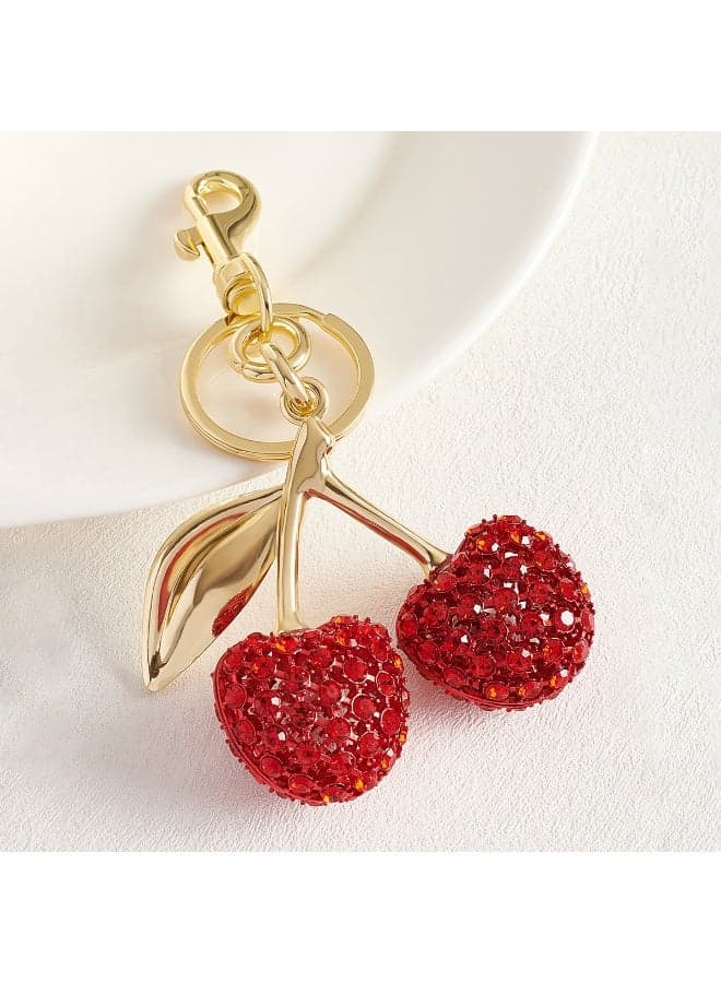 Keychain Ring For Keys, Glitter Cherry Bag Charm with Key Ring and Clip,Anti-lost Car Keychain, Sparkling Resin & Metal Accessory for Purses and Bags