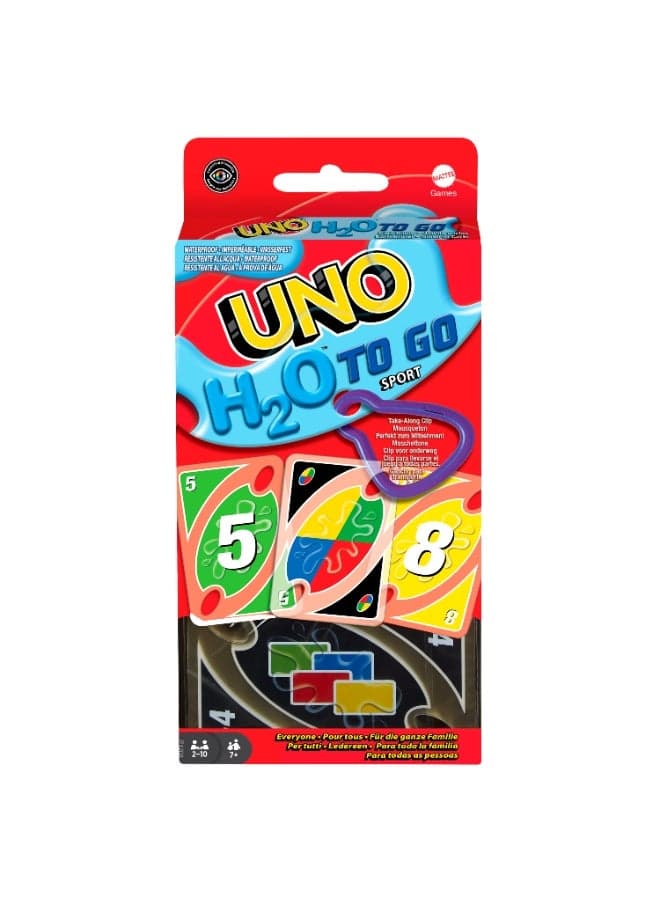UNO H20 to GO, water resistant cards game, to take to the beach and to snow holidays, extra durable 108 cards, ages 7+, P1703