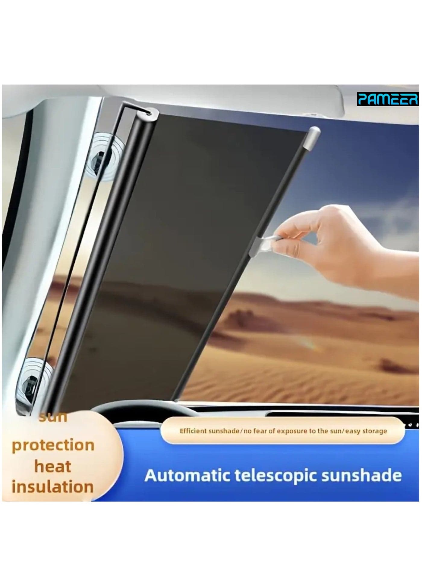 Roll-Up Sunshade for Vehicle Front Window - PVC Material, Sun Protection, Heat Insulation, Easy Storage - Desert Scene Design, Easy Installation, Easy Storage Feature Desert Theme Decor PVC Construction, Sun Shades for Car, Size 42 x 140cm
