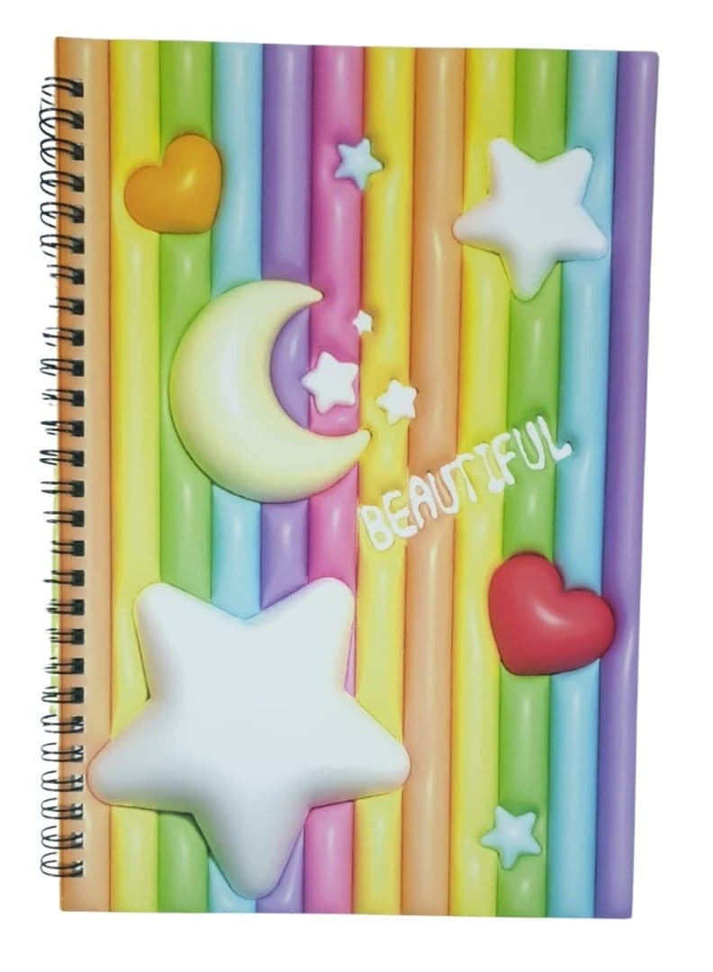 3D Spiral Notebook 80 Pages – Soft Silicone Cover Journal with Stars & Clouds, Cute A5 Writing Diary for School, Office, Sketching, Journaling, Notes & Creative Stationery Gift Idea (25*17.5 CM)