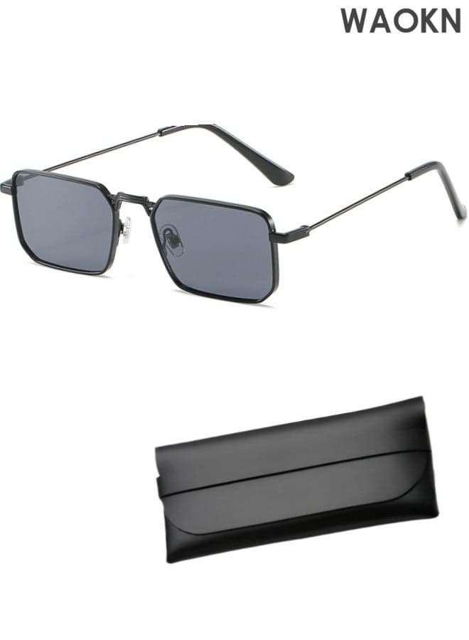Men's Polarized Sunglasses Black Gray Polygon Lens UV400 Aluminum Magnesium Alloy Arms for Driving Traveling Hunting with Case ,Fashion Anti-Glare Sun Shades for Driving, Fishing, Traveling