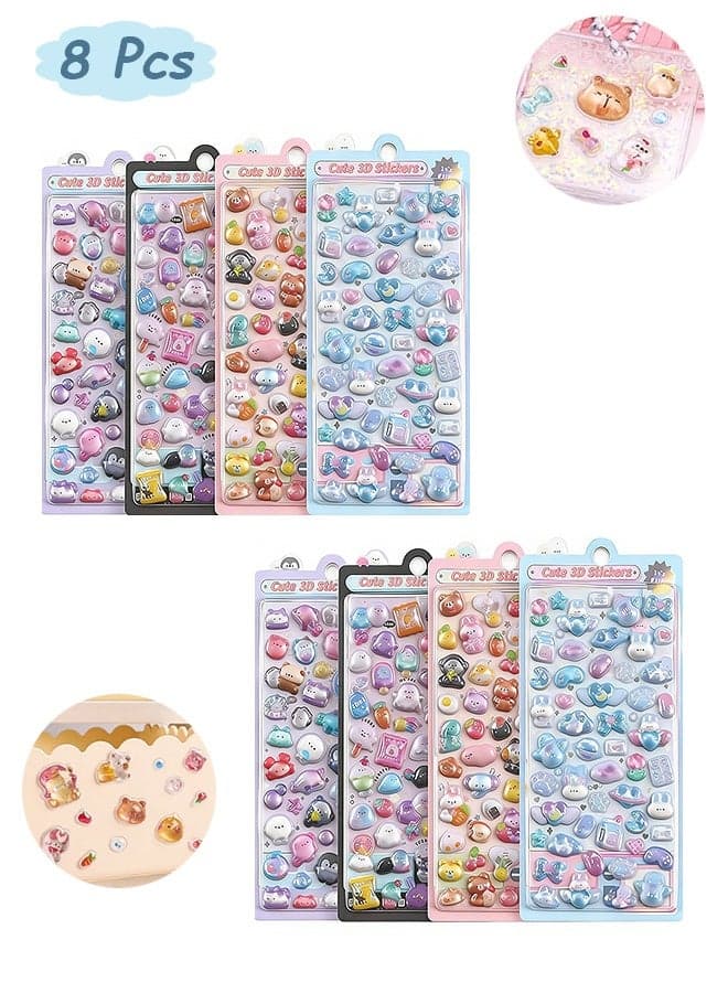 8 Pieces 3D Cartoon Bubble Stickers Raised Embossed Decals Kawaii Decorative Stickers for Children Handmade & Journaling