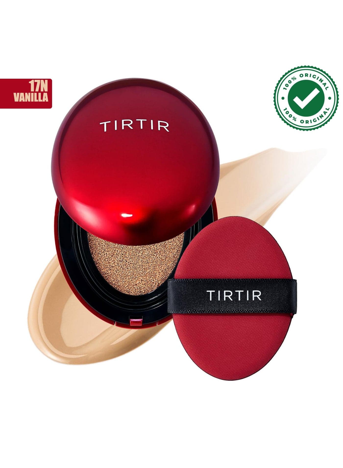 TIRTIR Mask Fit Red Cushion Foundation, Full coverage, Weightless, Skin Fit, Satin Glow Finish, Korean Makeup Cushion Foundation (17N Vanilla, 0.63 Fl Oz)