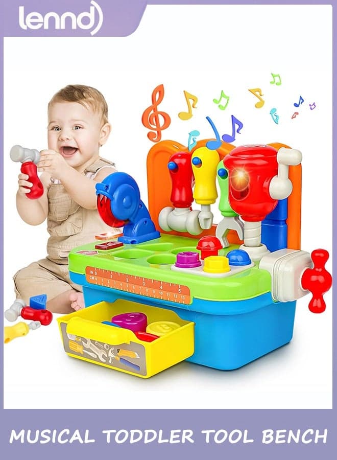 Toddler Tool Set, Kids Tool Bench with Light & Sound,Montessori Educational Toys with Sound Lights Effect, Shape Sorter, One Year Old Boy Birthday Gift, Engineer Pretend Play Workbench