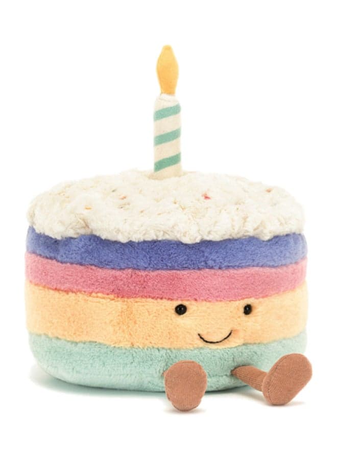 Amuseables Rainbow Birthday Cake Plush – Soft Stuffed Toy with Cordy Legs, Cute Valentine’s Gift for Kids & Adults, Collectible Jellycat, 12cm