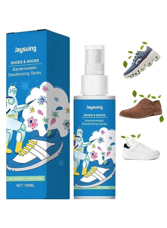 Shoes & Socks Bacteriostatic Deodorizing Spray 100ml, Shoe Odor Eliminator Spray, Antibacterial Spray Shoe and Socks Freshener, Muti Purpose Foot Odor for Shoes Sneakers Boots Sandals