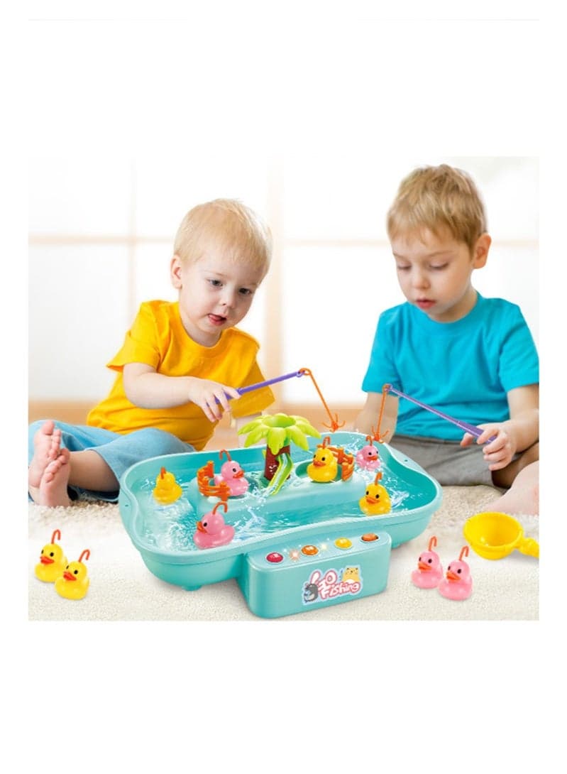 Electric rotating magnetic fish catching toy blue, with fishing rods and toy ducks