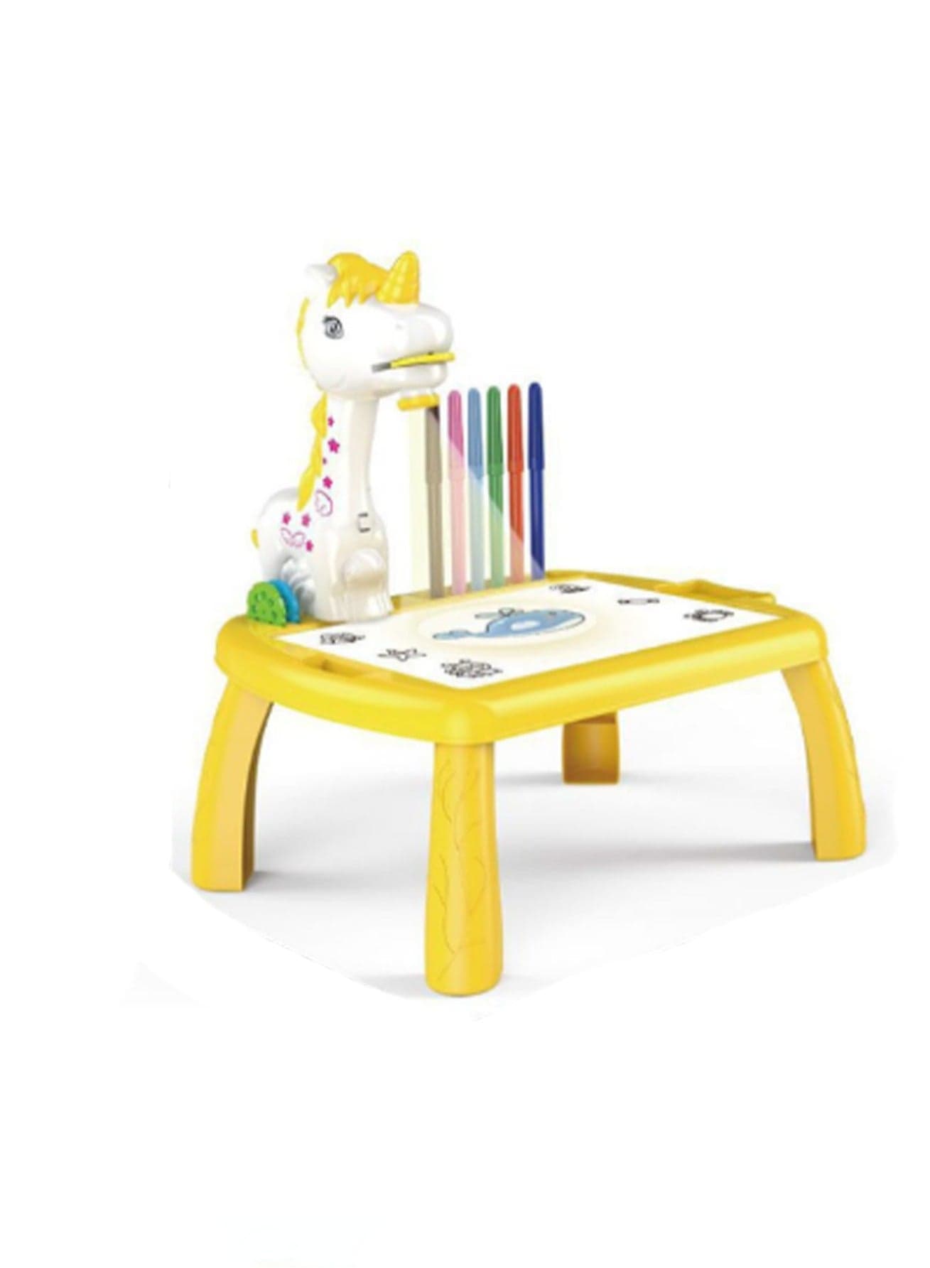 Yellow Unicorn Projection Table, Children'S Drawing Projector With Flashlight Slide Projector Toy, Tracing Sketch Table With Light Music, Suitable For Early Art Learning Game Gifts