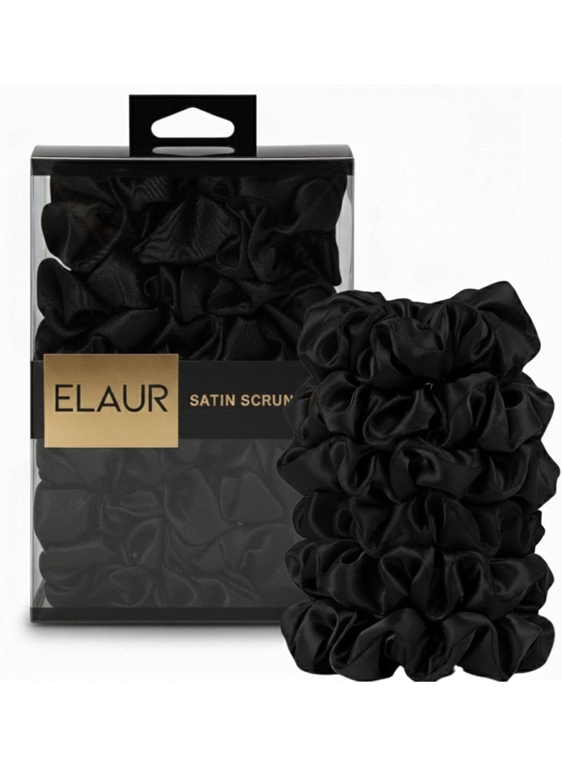 ELAUR Silk Scrunchies Satin for Women Girls | No Frizz No Crease | Soft Hair Accessories| Large Hair Ties Scrunchy | Black Elastic Hair Band | Pack of 6 (Midnight)