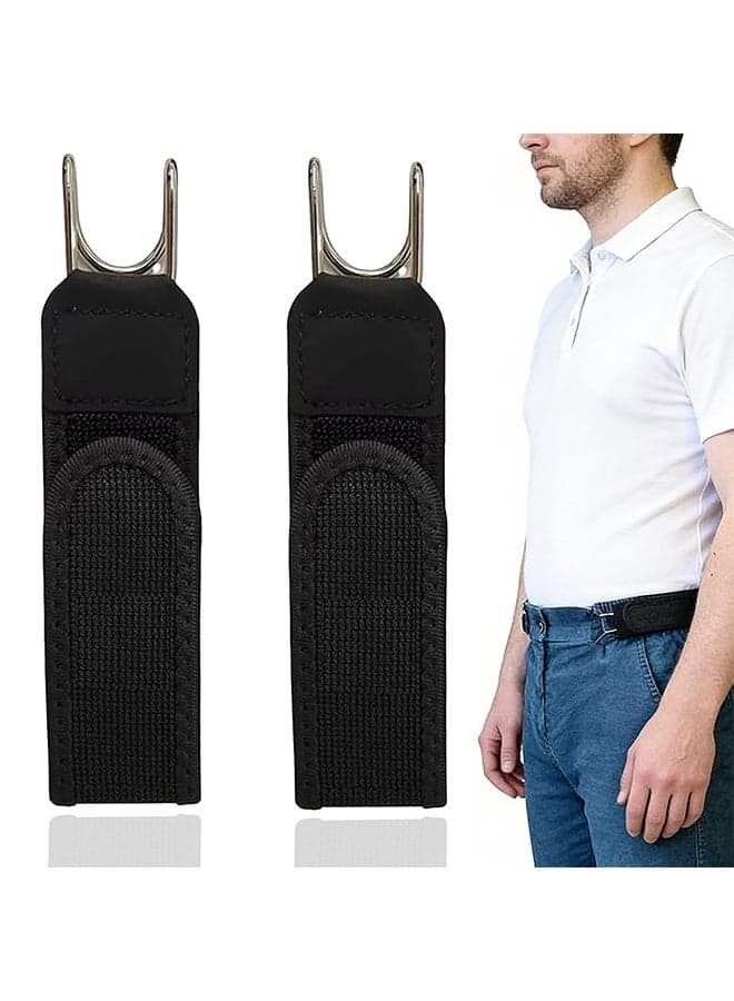 2 PCS Buckleless Belt Hook, Metal Hook Elastic Belt for Men Women, Invisible Stretch No Buckle Waistband, Adjustable Side Waistband For Work, Casual, Business, Travel, Commuting, Easy To Use