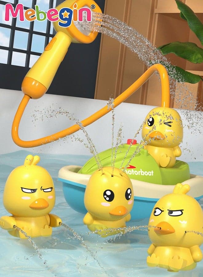 Bath Toys for Toddlers 1-3, Water Spray Rubber Ducks Baby Bathtub Toys, Electric Shower Toy Set with Boat, Hand Spray, Hose, 4 Little Ducks, Fun Bath Toys for Kids Girls Boys