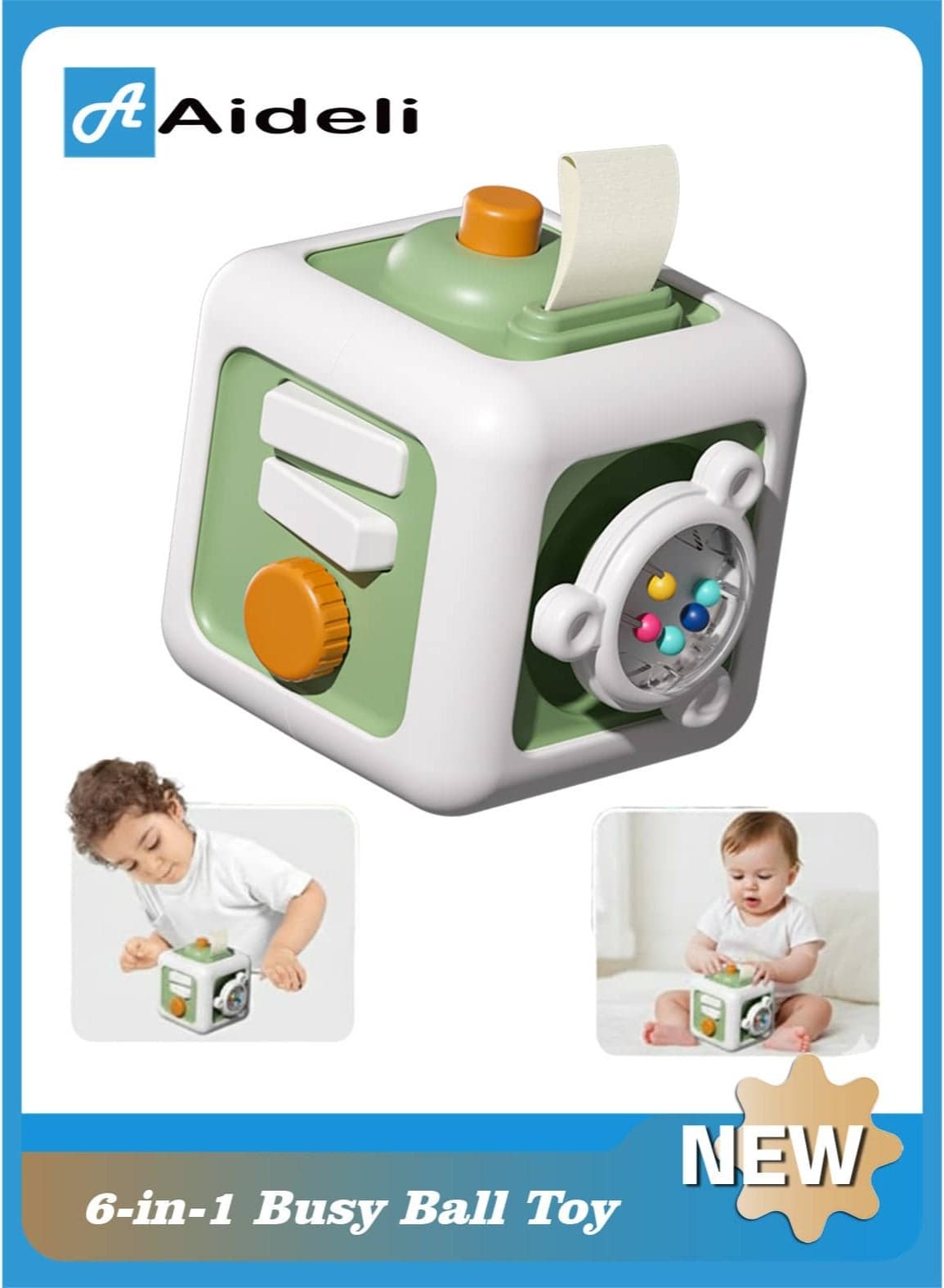 6-in-1 Montessori Busy Ball Sensory Toy for Toddlers 1-3, Fine Motor Skills Educational Travel Toy
