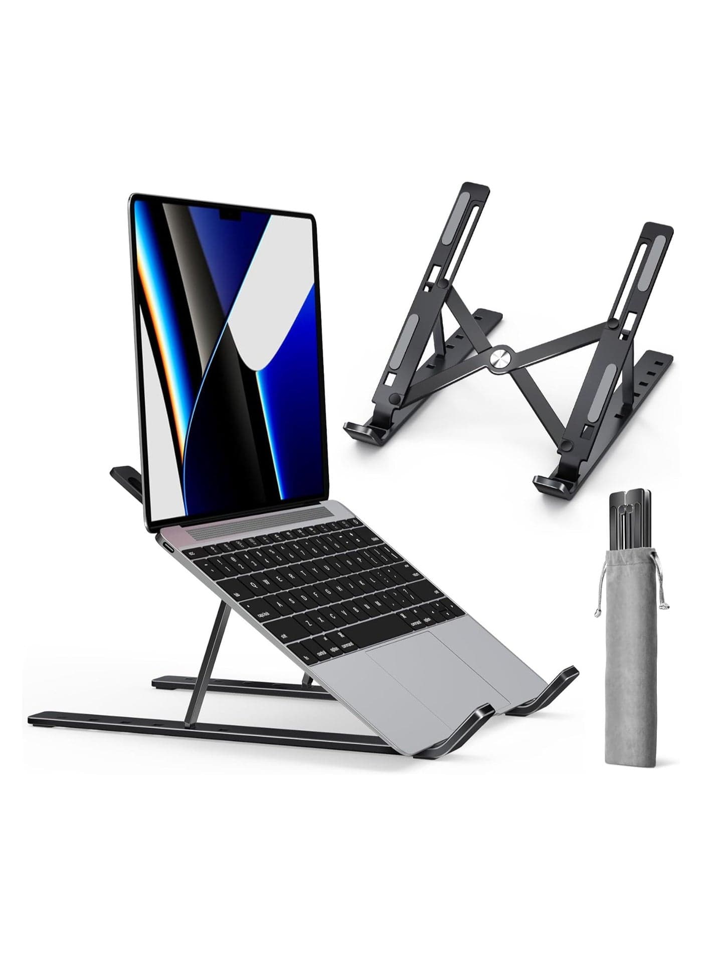 Adjustable Foldable Laptop Stand for Desk, Portable Ergonomic Notebook Holder with Cooling Ventilation, Compatible with MacBook Air/Pro, Lenovo, Dell, HP & Tablets – Black