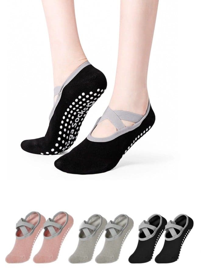 3 Pairs Yoga Grip Socks For Women,Pilates Anti Slip Socks Non Slip Socks For Pilates,Yoga, Ballet, Dance