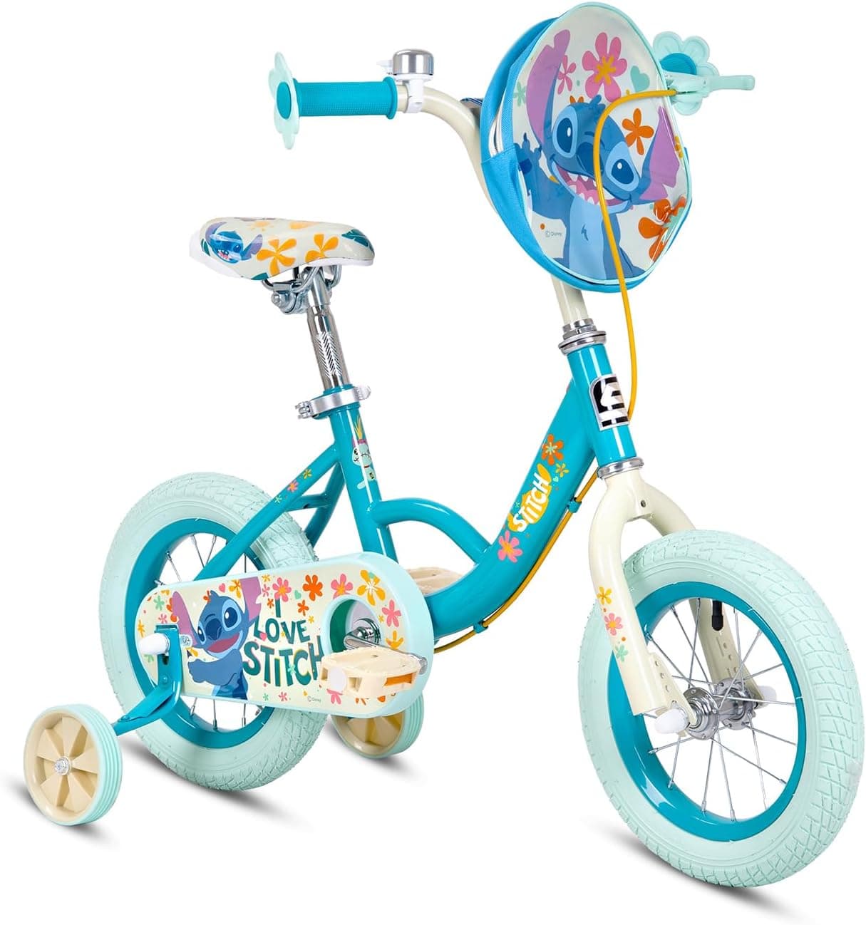 Disney Stitch 12-Inch Kids Bicycle | 12-Inch Wheel Size | Licensed Premium Girls Bike with Training Wheels | Ergonomic Steel Frame | Pinch Free Brake | Levers Quick Release Adjustable Seat | Air Tyres | Blue