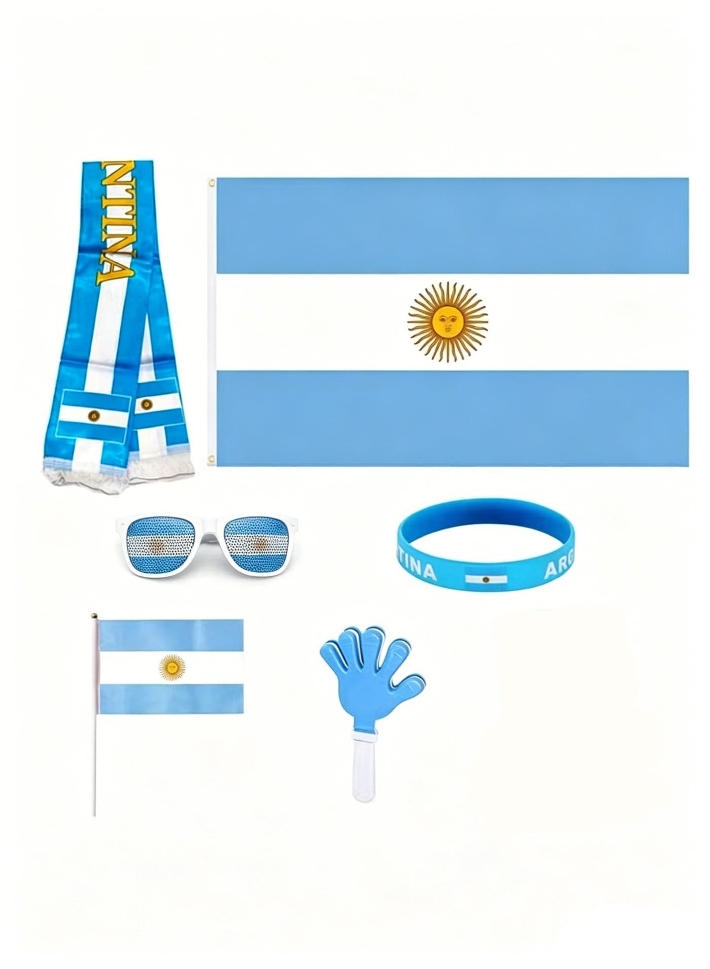 2026 World Cup Football Fan Decoration Set - Argentina National Football Team World Cup Fan Supplies, Wristband, Scarf, Glasses, Hand Flag, Hand Clapper Set, Fan Decoration Kit For Match Day Cheering Support Props Decorations, For Both Men and Women