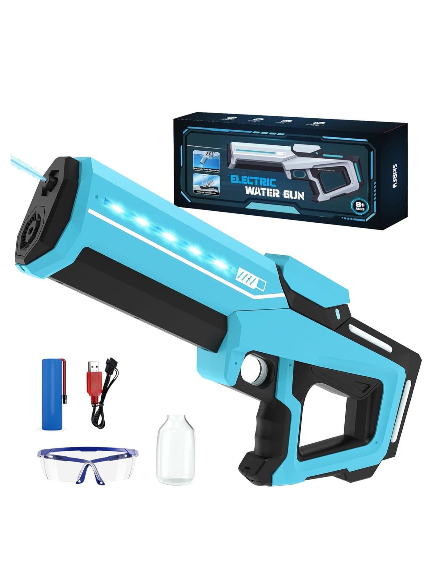 Electric Water Guns with Lighting Effects, Automatic & Manual Dual Mode High Capacity Squirt Guns, Adult and Kid Outdoor Summer Toys for Pool and Beach Party, Blue