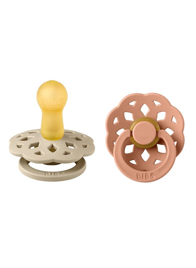 Baby Pacifier Boheme, Made with Natural Rubber Latex, Round Nipple, Mouth Skin Sensitive, Soft, Flexible, For Babies 6+ Months and Above, BPA-free, Vanilla/ Peach Colour, Pack of 2, Size 2