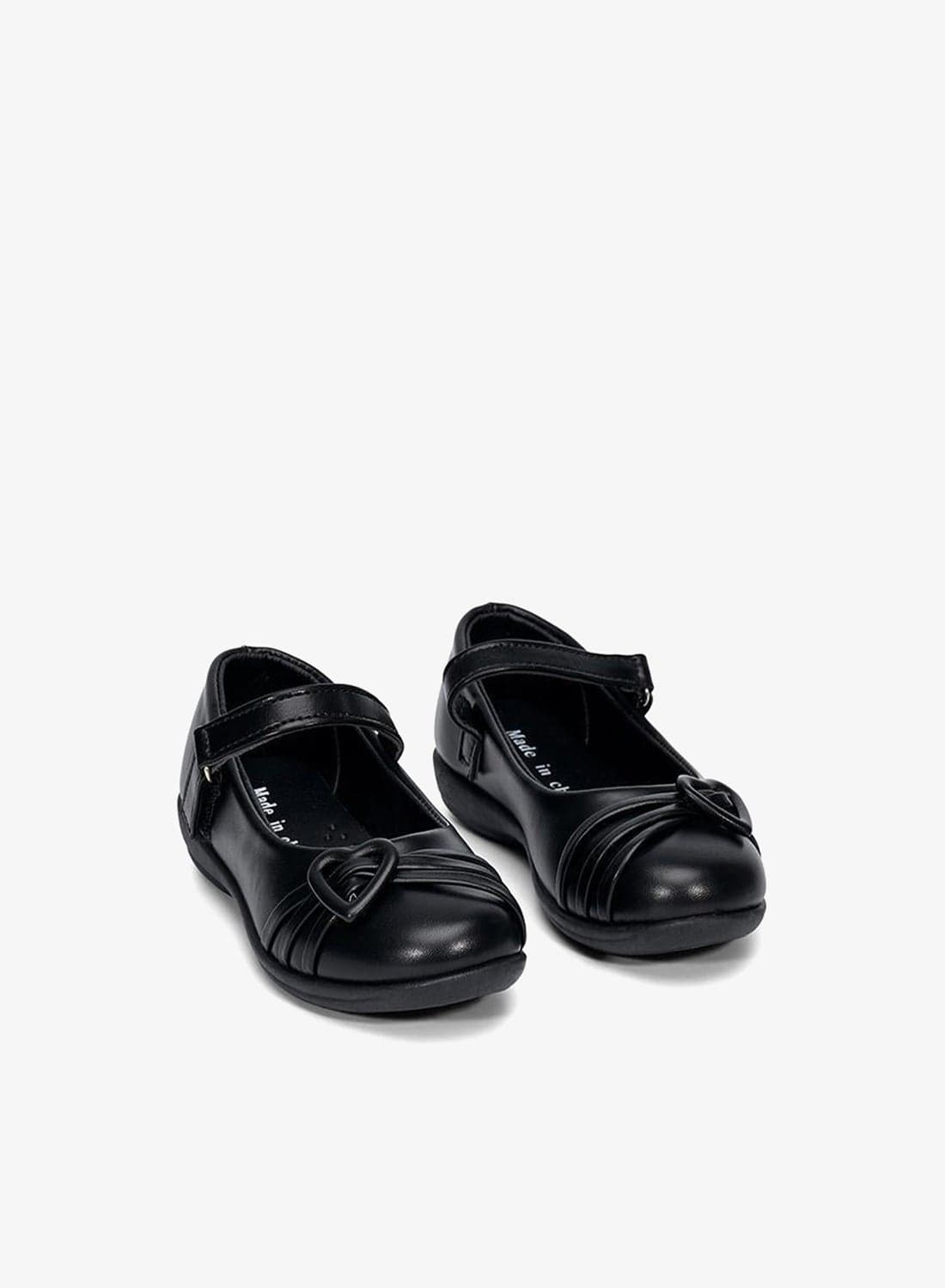 Girls Black School Shoes with Heart Buckle