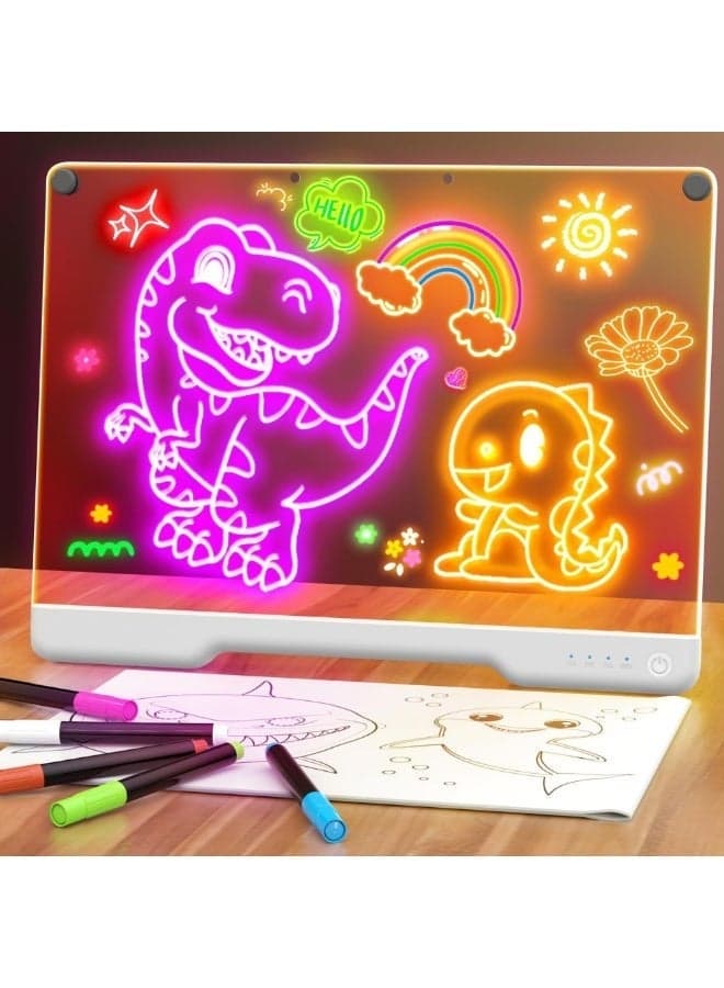 16-Inch Rechargeable LED Drawing Board for Kids - 3D Magic Glow Neon Doodle Pad, Transparent Tracing Tablet with Colorful Pens & Sketchbook, Mess-Free Art Craft Draw Board Set for Boys & Girls