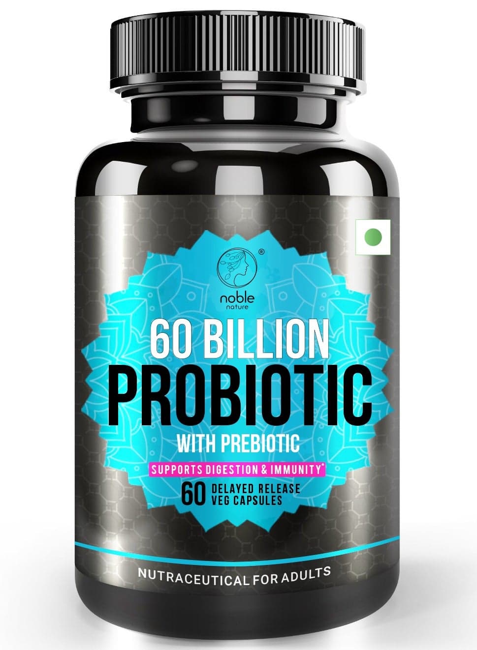 Probiotic 60 Billion CFU, 10 Beneficial Strains, and Organic Prebiotics - Supports Digestion and Immunity for Women and Men - 60 Delayed Release Veg Capsules