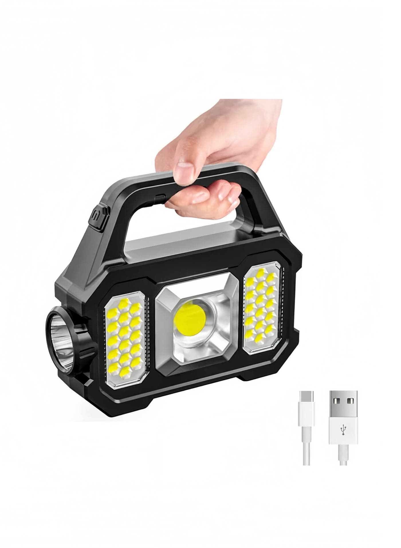 Solar Handheld Flashlight with USB Cable, 6 Modes Rechargeable Multifunction Lights Super Bright LED Searchlight, Lightweight Waterproof Portable Spotlight for Outdoor Camping Emergencies, Black