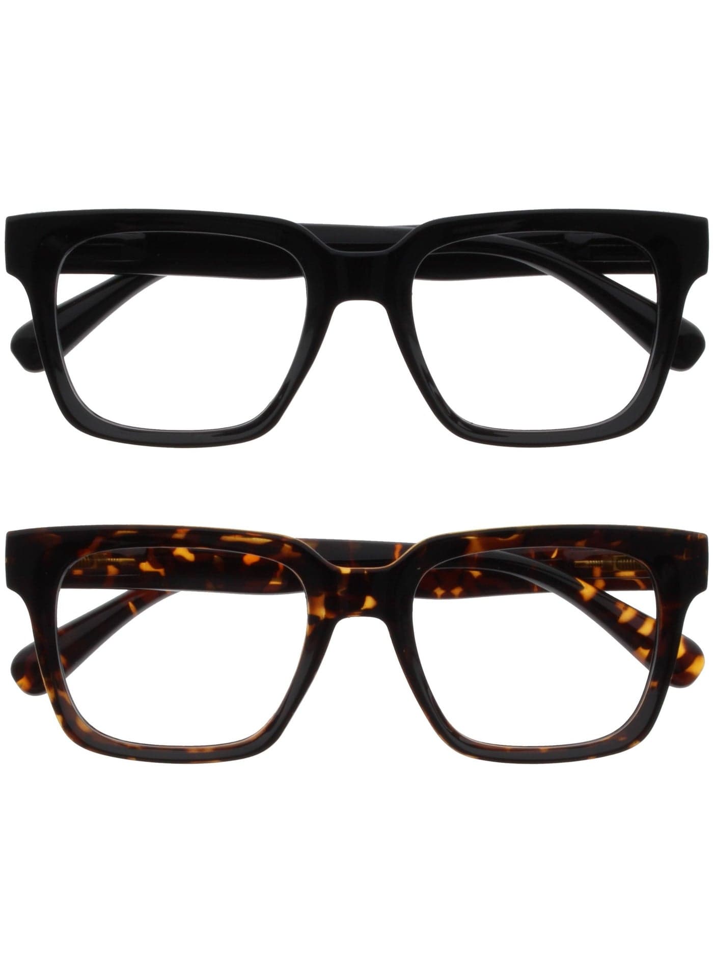 ERA Blue Light Blocking Reading Glasses for Women Men, Oversized Frame with UV400 Protection and Anti-Reflective, Anti-Glare Computer Glasses, Black Brown +0.00 (Pack of 2)