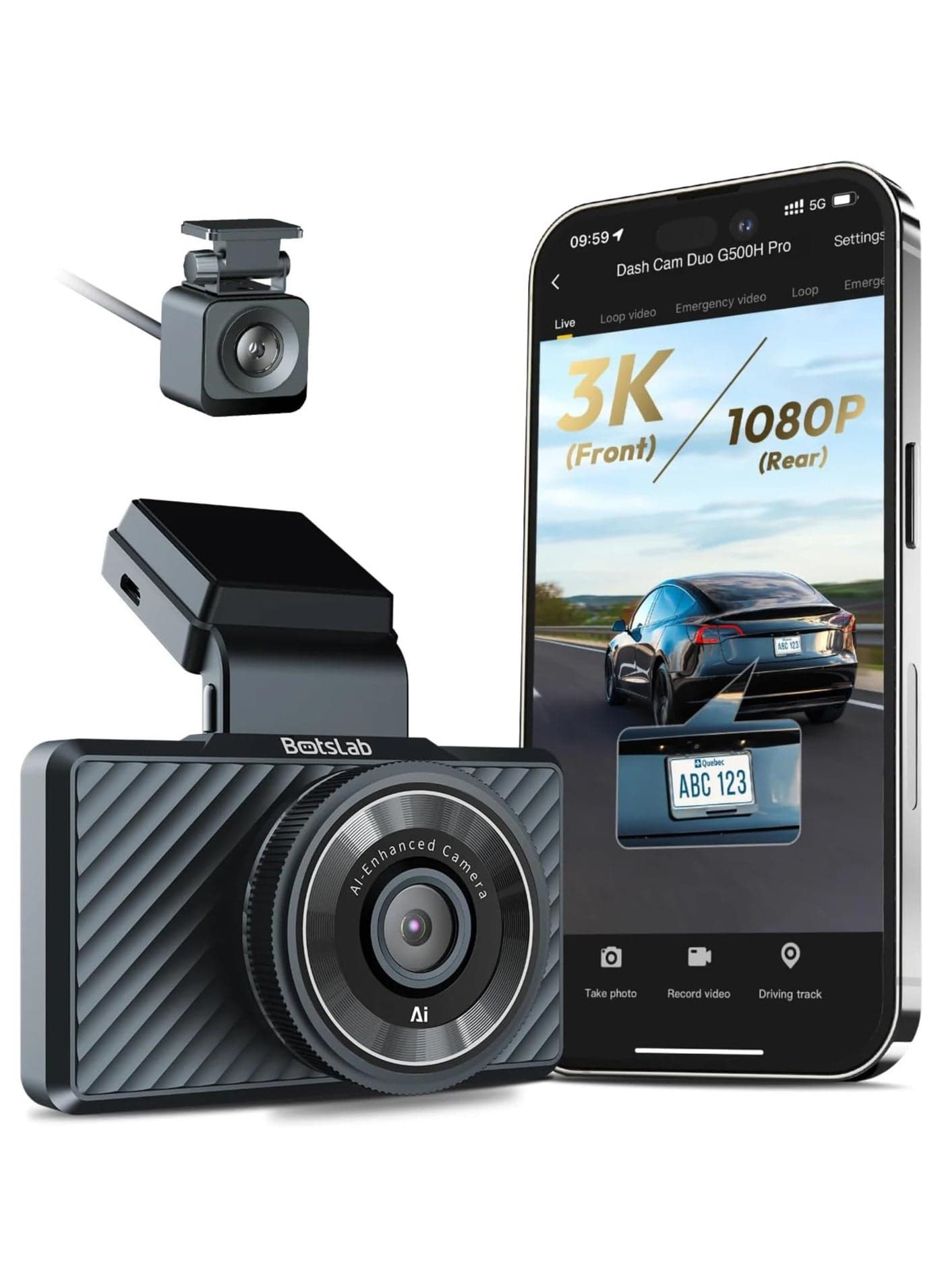 G500H Pro Dash Cam 3K Front 1080 Rear ADAS Built-in GPS Front 5MP FHD Camera HD Night Vision