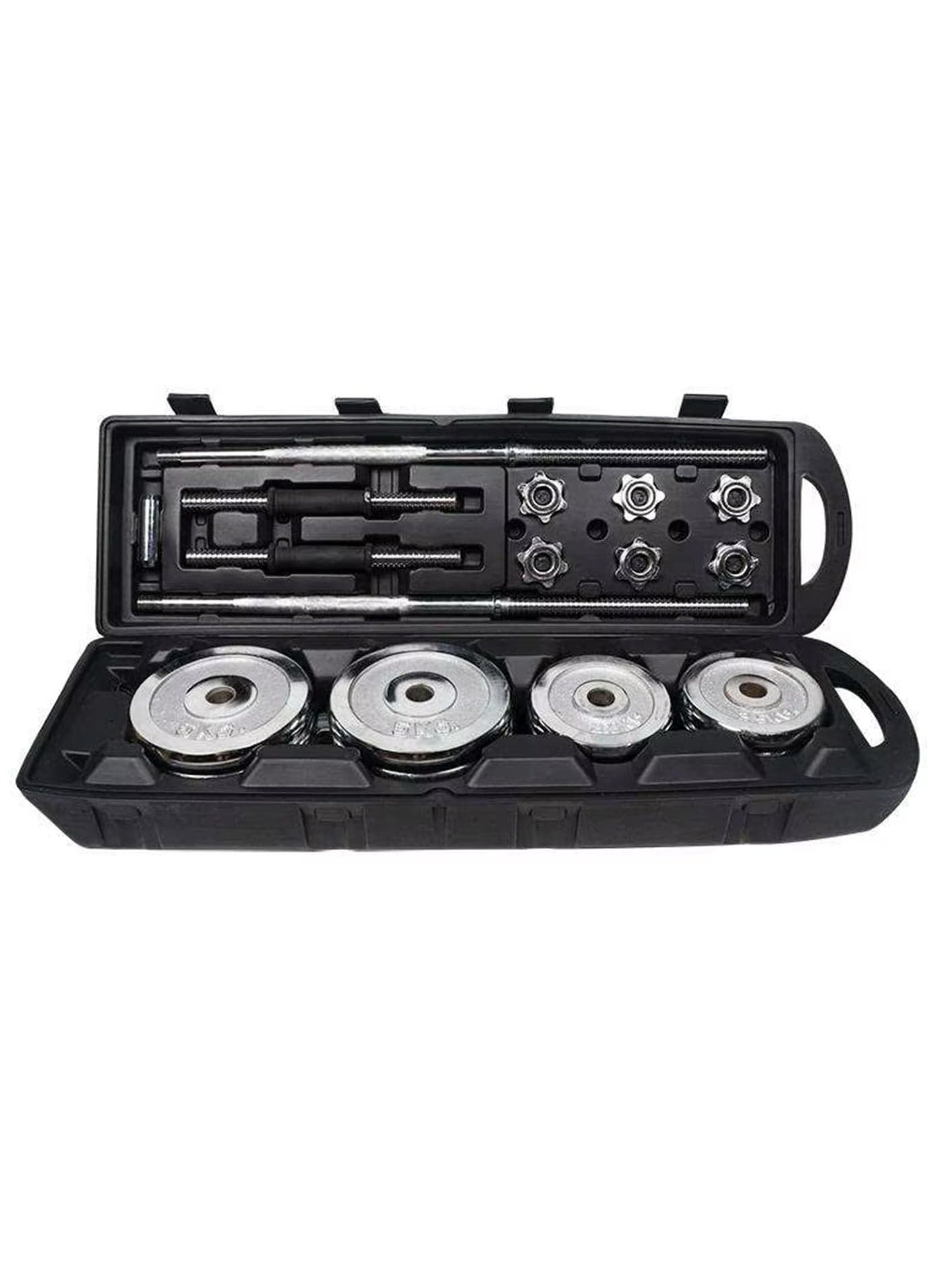 Sparnod Fitness SD-51 50KG Adjustable Chrome Dumbbell & Barbell Set with Wheeled Carry Case – 2-in-1 Solid Steel Weight Plates for Home Gym, Strength Training & Bodybuilding
