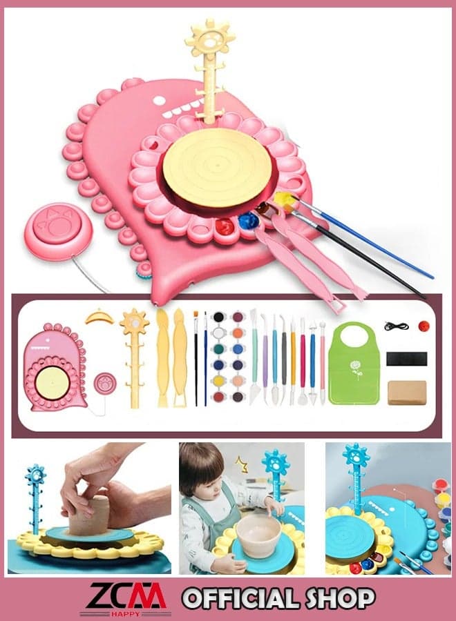 High Quality DIY Pottery Wheels for Kids Dinosaur Pottery Wheels Art Crafts Lightweight Foldable Portable and Durable Kids Handmade Toy Set