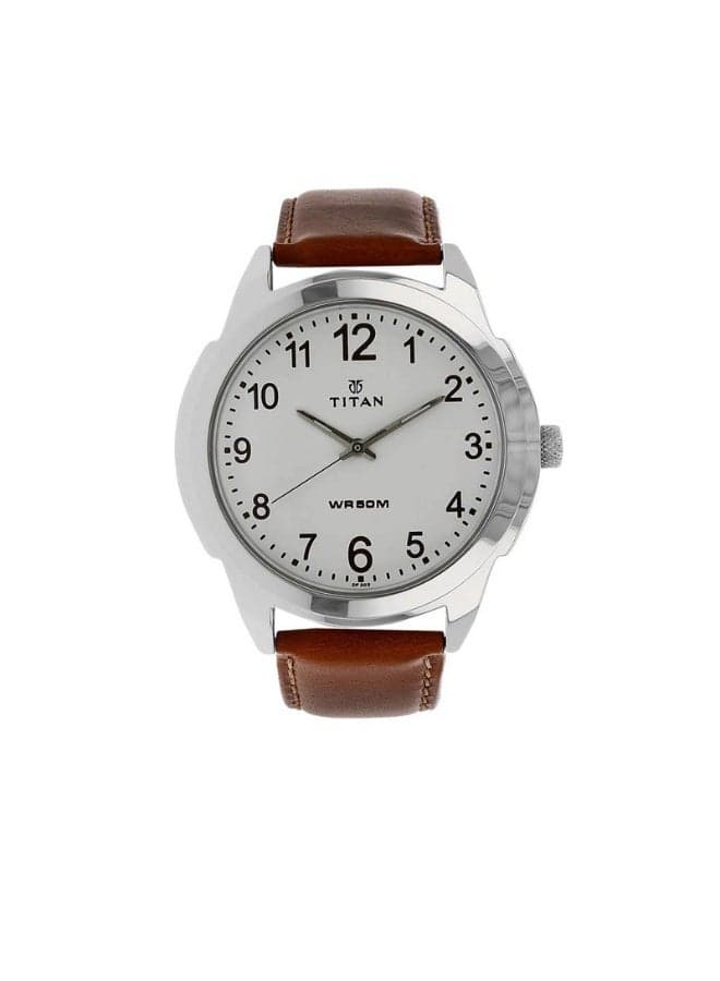Analog Round White Dial Brown Leather Strap Watch for Men – 1585SL07