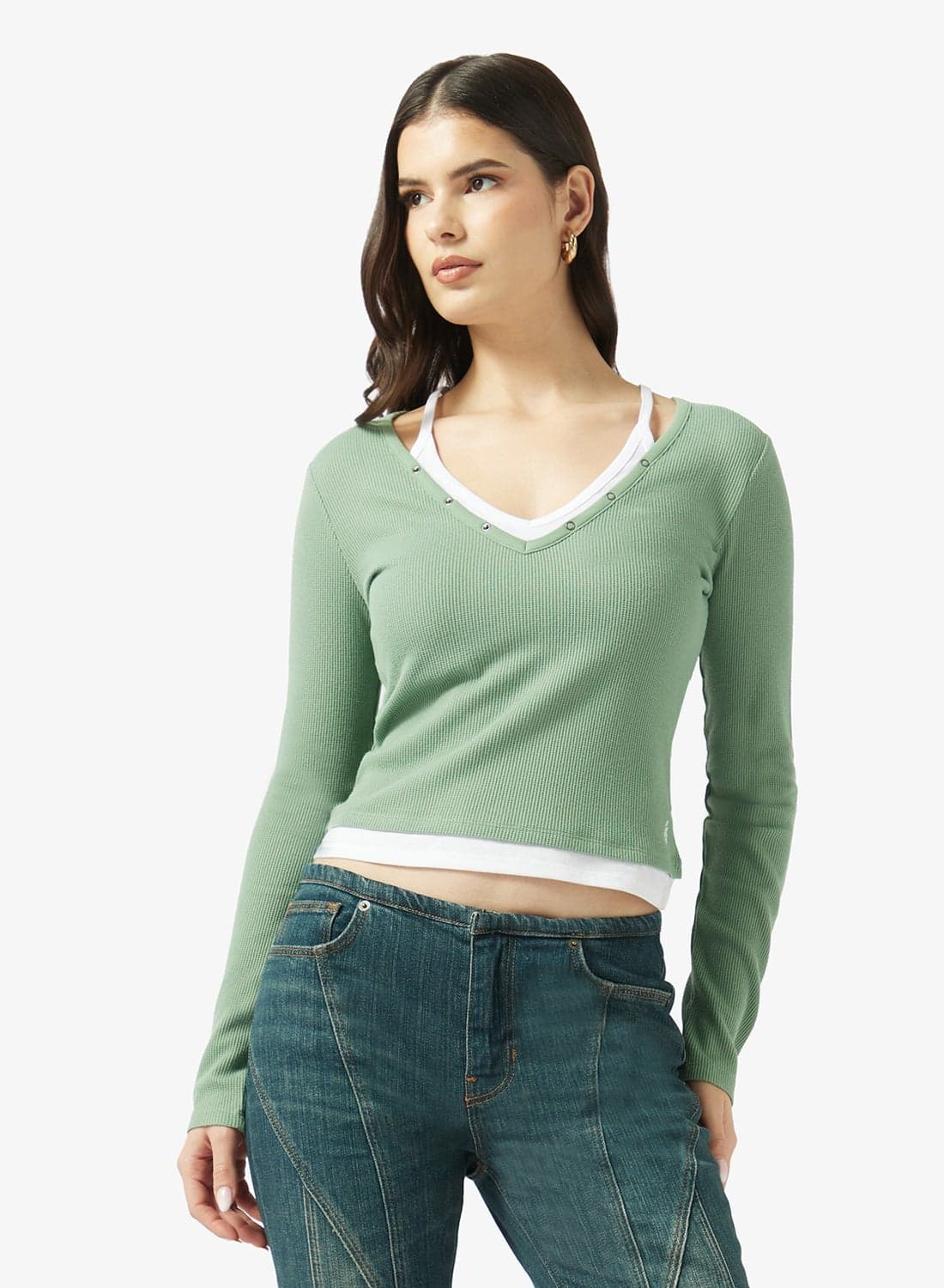 Long Sleeve Layered Waffle Top