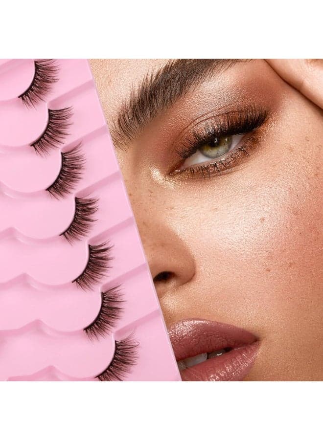 False Lashes natural Look Cat Eye Half Lashes Wispy Fluffy Faux Mink Lashes Crisscross Multi-layers Fake Eyelashes 7 Pairs Pack
