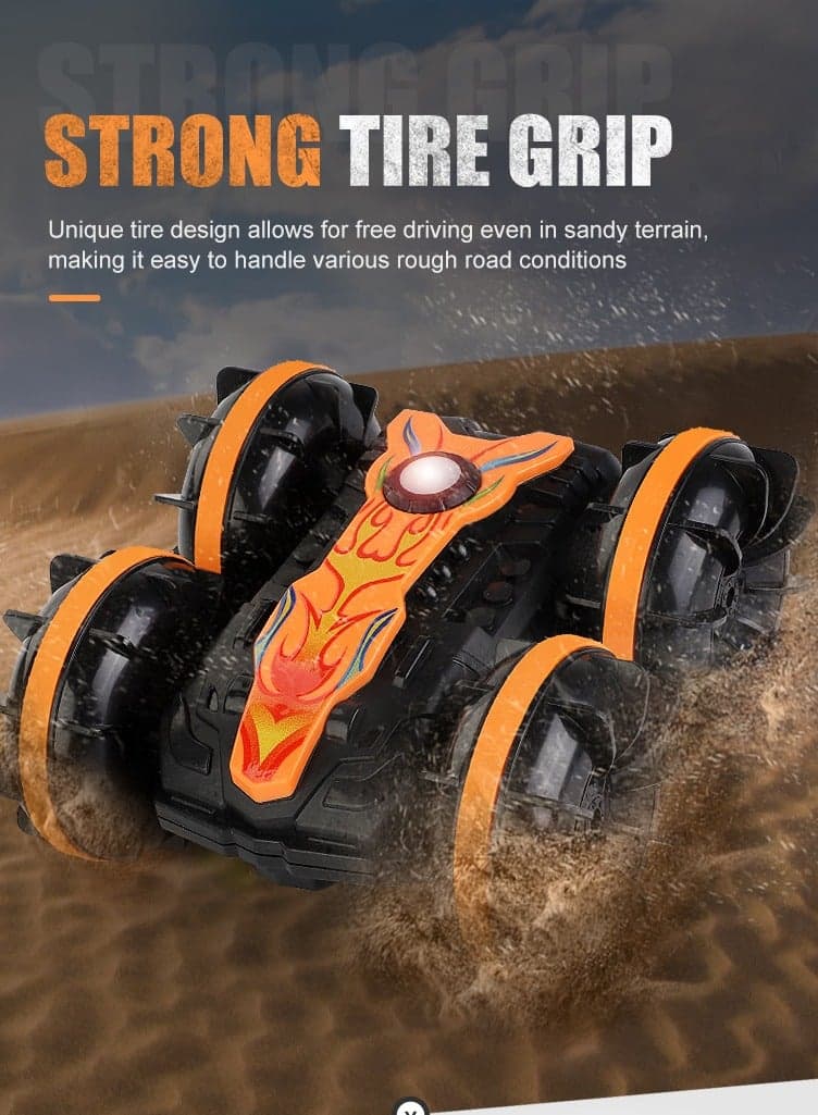 Amphibious 360° Rotating Remote Control Car, Double Sided 4WD RC Stunt Vehicle, Off-Road Electric Race Toy, for Sand, Rock, Steps and Water, Rechargeable Stunt Car for Kids Ages 6+