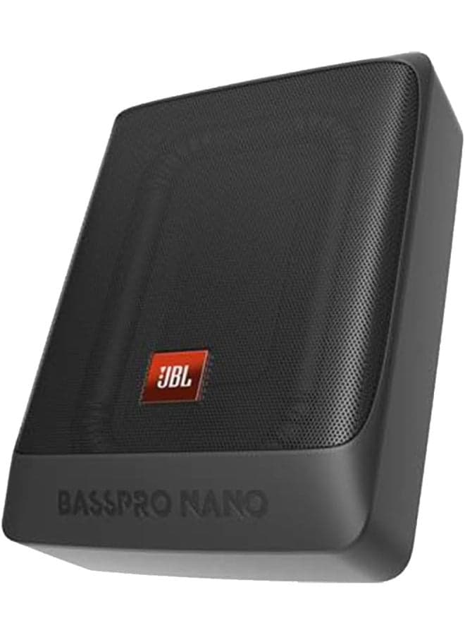JBL BassPro Nano 6x8 Under Seat Active Subwoofer | Compact Powered Car Subwoofer | Built-in Amplifier | Slim Design | 200 Watts | Car Audio Bass Box