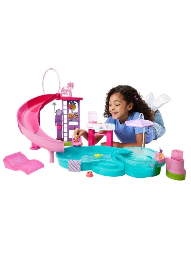 Dream Pool Playset with 6 Play Areas, Including Slide & Bubbling Hot Tub, Plus 20+ Accessories Like Pet, Floaties & More