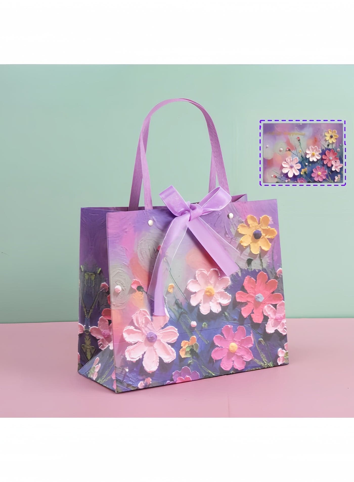 Color Gift Bag with Handle, Oil Painting Gift Paper Bags Large Size, Birthday Craft Paper Gift Bags for Presents, Birthdays, Mother's Day, Weddings, Party (35×15×32cm)